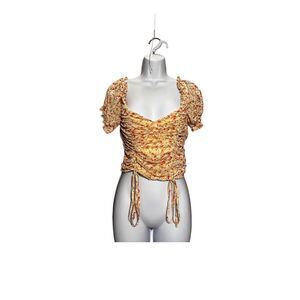 Story On Yellow Floral Ruched Crop Top - Size Large